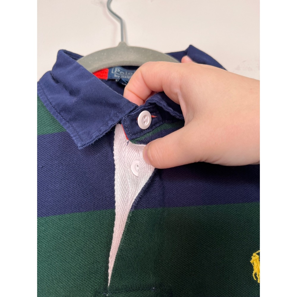 Polo Ralph Lauren Navy Blue Green Stripe Rugby Preppy Streetwear Shirt Boys M - Picture 3 of 5